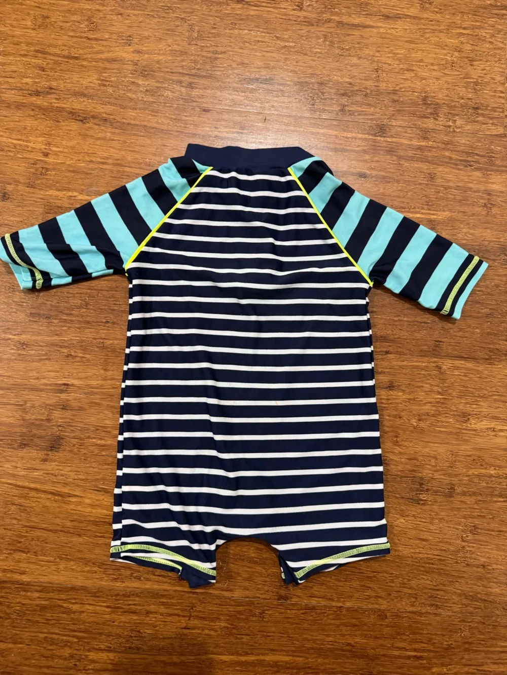 Baby GAP infant Navy & Aqua Striped Rash Guard with Neon Yellow Trim
